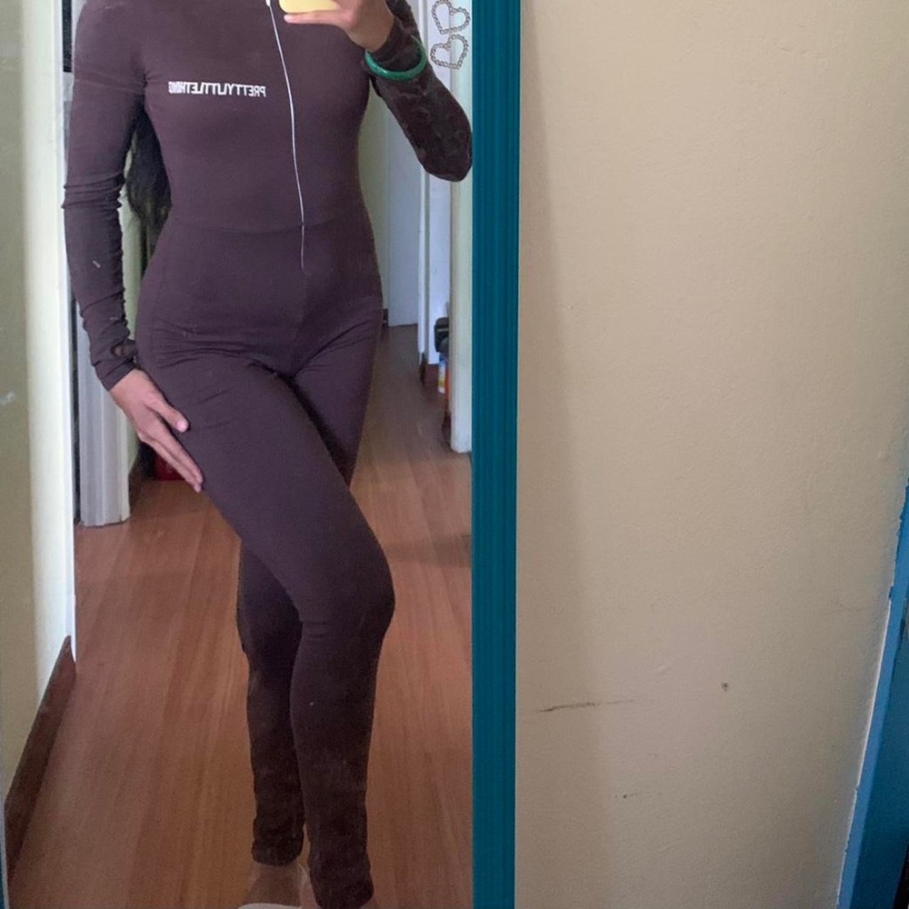 Chocolate Embroidered Zip Front Catsuit *SOLD ON DEPOP*